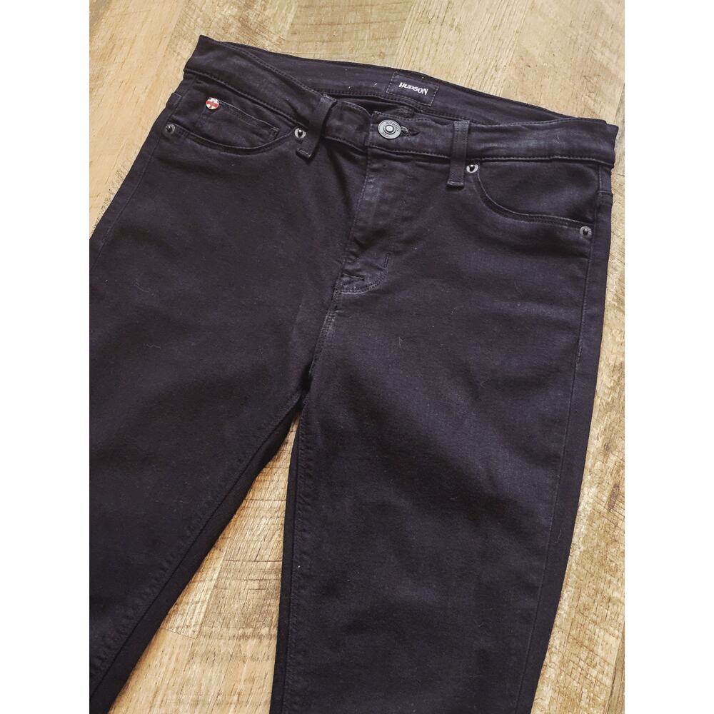 Hudson Jeans Nico Mid Rise Super Skinny Dark Black Denim Jeans Womens 29 RT $195